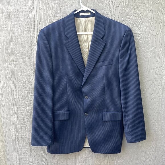 Vintage Lauren Ralph Lauren Mens 40L Wool Pinstripe Navy Suit‎ Blazer Union Made - Picture 1 of 10